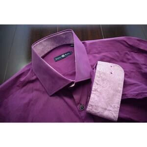 Stone Rose Dress Shirt Flip Cuff Designer Purple Long Sleeve Mens Size 5